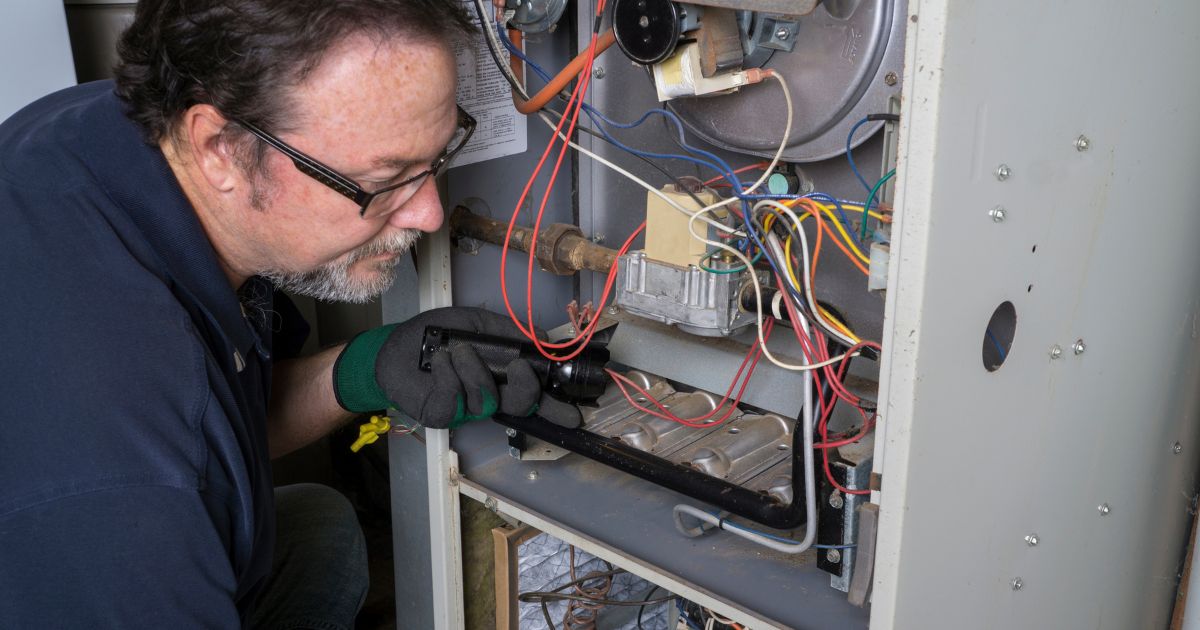 HVAC technician checking for AC issues to prepare for Bandon summer.